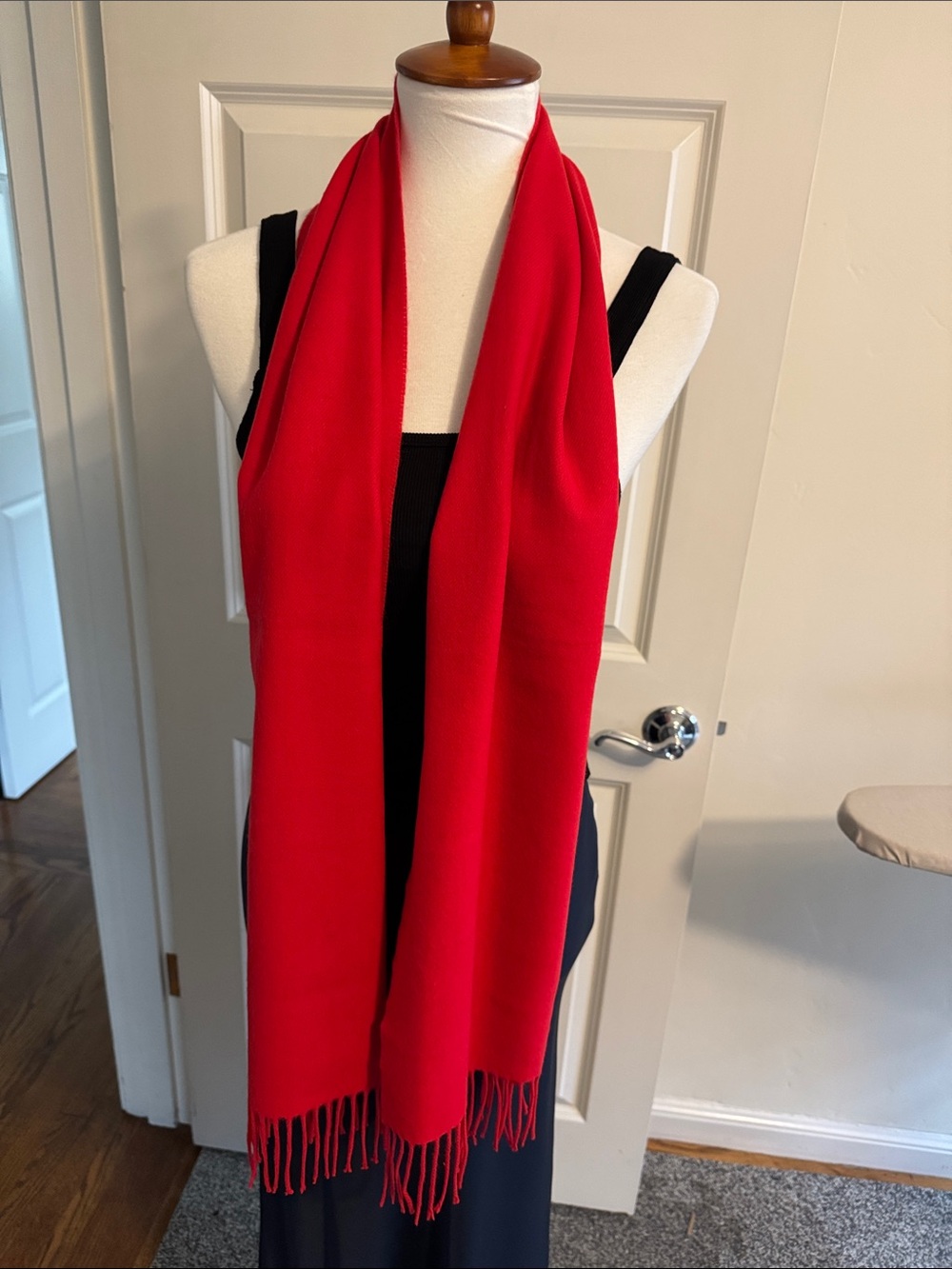 Classic Clear Red Fringe Scarf - Women’s Elegant Accessory 100 cashmere
